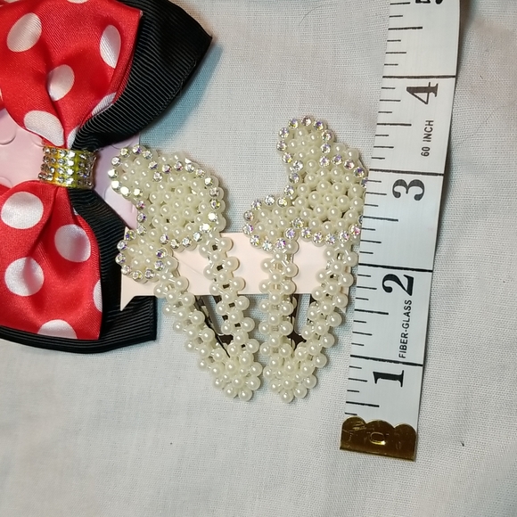 GIRLS MOUSE EARS 6' BOW WITH SEQUINS SET OF PEARL MOUSE CLIPS 4 BOWS - Picture 8 of 10